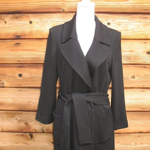 St John Caviar Black Knit Wool Blend Belted Coat - Picture 2 of 9